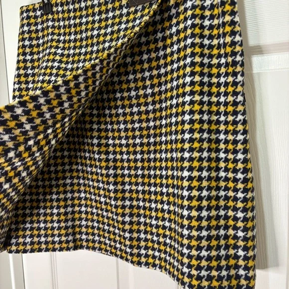Boden 100% Wool British Tweed Faye Kilt Skirt Navy White Yellow Houndstooth| 14L - Picture 4 of 12